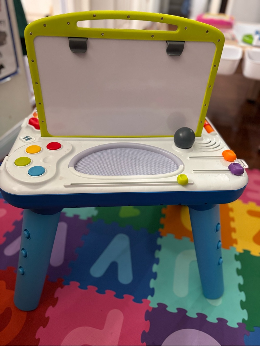 Kids Interactive Activity Table with Yellow White and Blue Accent